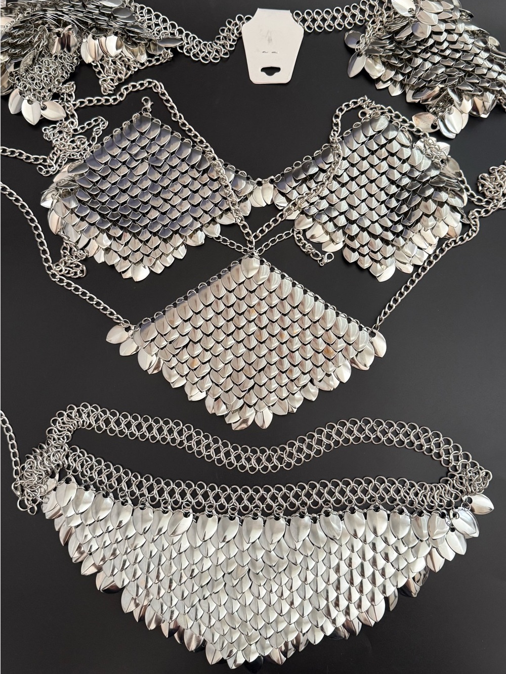 Silver Scale Chainmail Necklace and Body Jewelry Set